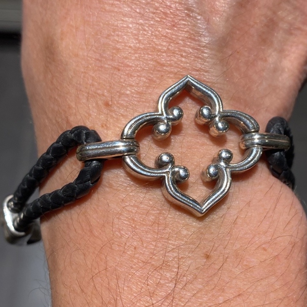 Brighton Vintage Toledo silver and‎ braided black leather bracelet